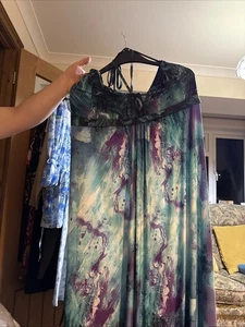 Yours Size 24 Bandeau Thin Tie Black Maxi Dress With Peacock Feathers Sleeveless - Picture 1 of 3