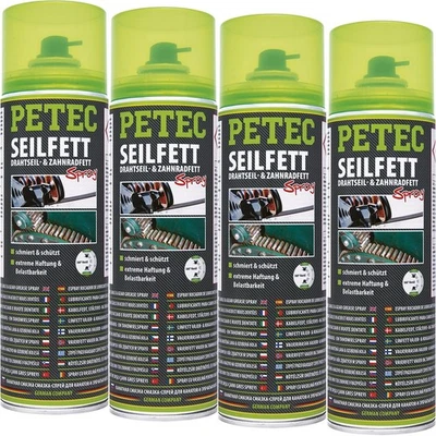 4x 500 ml PETEC SEILFETT SPRAY DRAHTSEILFETT ZAHNRADFETT KETTENFETT GLEITFETT