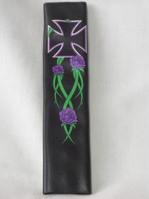 Guante de Pelo Cruz de Cuero Negro con Rosas Púrpura Plateadas Broches El Original Foto 1 de 4