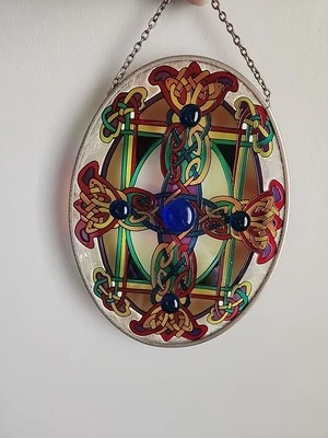 Amia Red Celtic Knot Suncatcher Hand painted Oval 7 X 5.5 Inch - Image 1 of 4