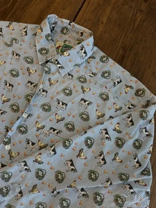Camisa De Colección Johnny Algodón Abotonada Para Hombres Granja Vacas Pollos Gallo Huevos Talla M EE. UU. - Imagen 1 de 9