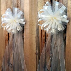 Assembled Ivory Tulle Wedding Pew Bows - 10" Wide, Set of 4, Pew Bows, Reception