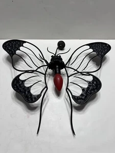 Vintage Metal Butterfly Wall Decor Lamp, Mid Century Modern Black/Red - Picture 1 of 22