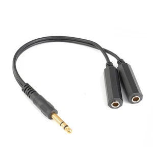 6.35mm 1/4 inch Stereo Audio male to Dual 6.35mm female Y Splitter Adapter Cable - Picture 1 of 6