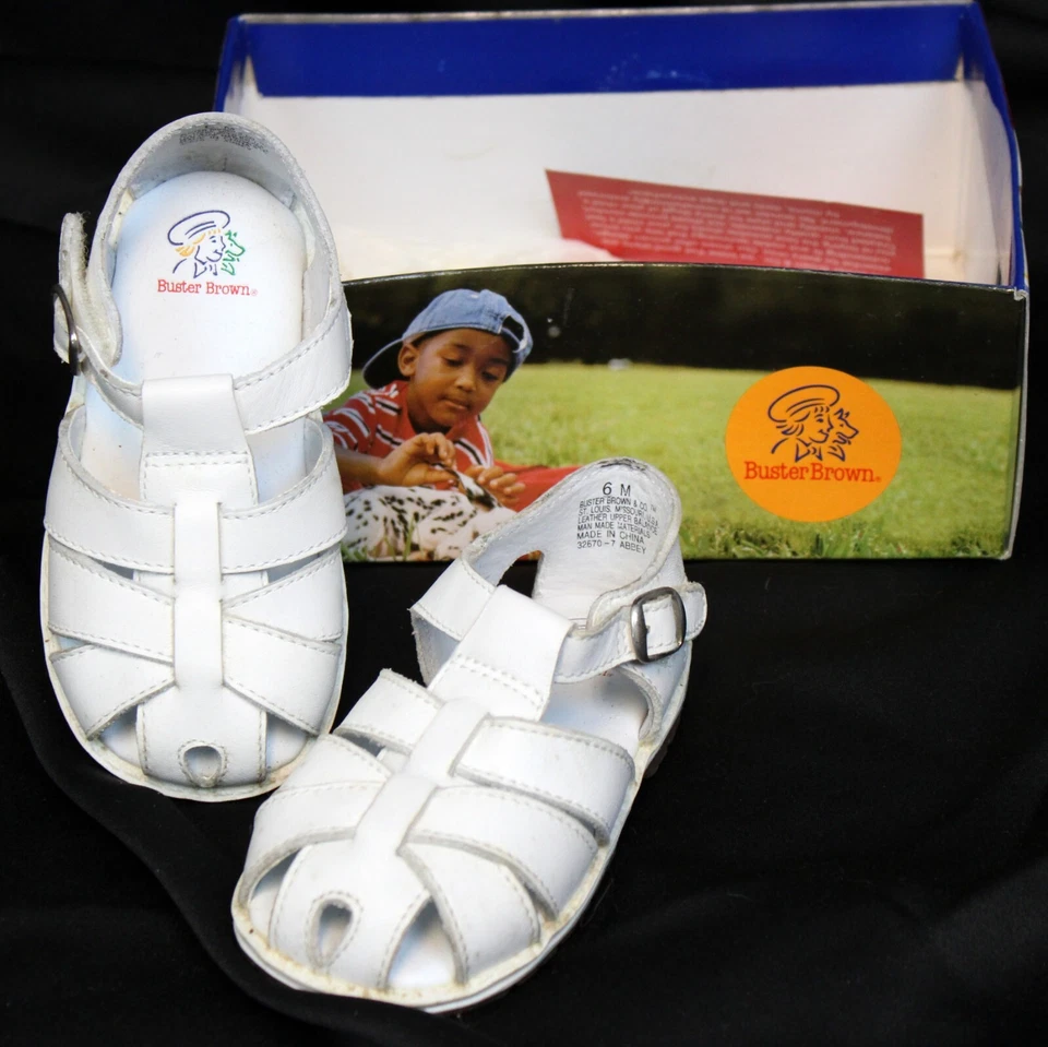 NUEVO '99 Buster Sandalias Marrón Blanco Abadía Talla 6 Niño Niña Verano Primavera Cuero Foto 1 de 4