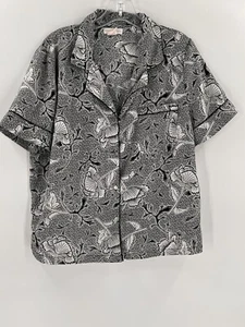 Rachel Ashwell Black White Floral Mother of Pearl Button Up PJ Top Medium EUC - Picture 1 of 9