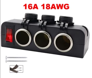 MARINE 12/24V 16A 18AWG 3-SOCKET POWER ADAPTER W/ COVERS W/ON-OFF RED LED - Picture 1 of 7