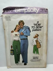 Simplicity 7872 Boys Jeans Pants Bag Learn To Sew Pattern 14 Waist 27" *Uncut - Picture 1 of 4