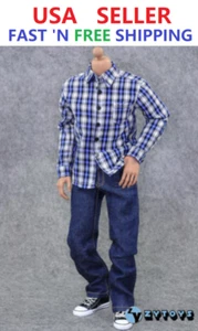 1/6 Blue Plaid Long Sleeves Shirt Jeans Set For 12" Male Figure Hot Toys - Picture 1 of 5