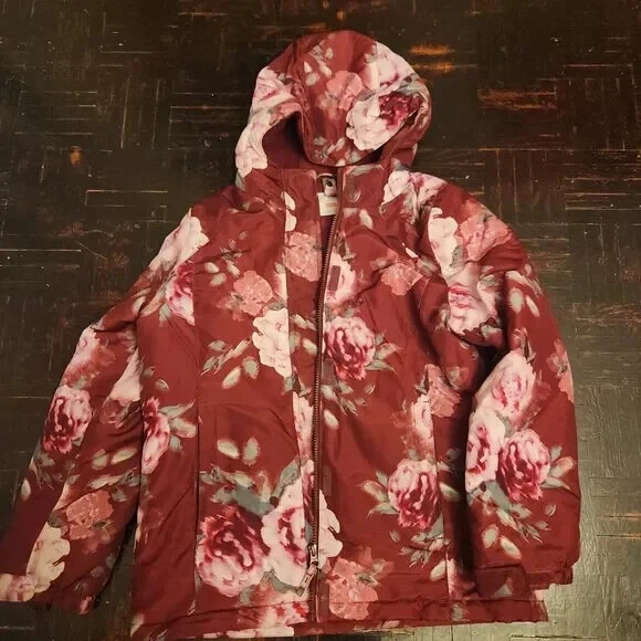 Chaqueta acolchada con capucha con estampado floral de invierno para niñas Abrigo para clima frío Foto 1 de 4