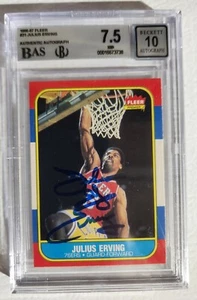 1986-87 Fleer Basketball Julius Erving Autographed Signed Card BAS 7.5 10 HOF - Picture 1 of 3