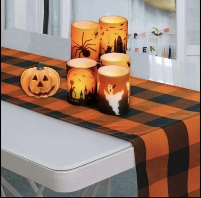 Table Runner Orange & Black Buffalo Check Plaid 13 x 71" Holiday Home Decor - Image 1 of 4