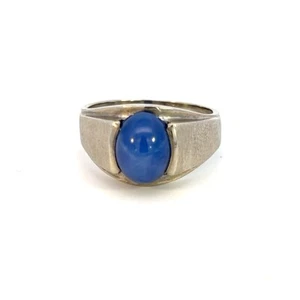 Synthetic Star Sapphire Gent's Stone Ring 10K White Gold 4.92g Size: (SB1096707) - Picture 1 of 8