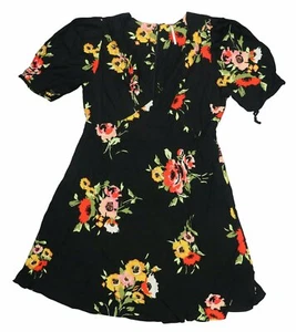 Free People Neon Garten Blumenmuster V-Ausschnitt Mini kurzärmeliges Kleid Größe 6 neu mit Etikett - Bild 1 von 1