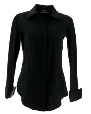 Blusa de algodón elástico para mujer Dennis Basso, negra, 2 Foto 1 de 4