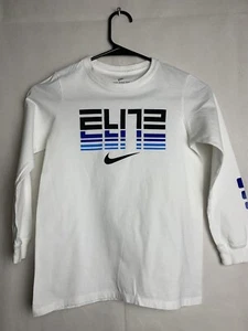 Children Unisex Nike Long Sleeve Logo Tee Top White Small Athletic Cotton 4992 - Picture 1 of 5