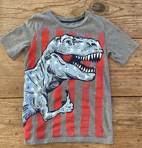 Carter’s KID Boy’s T-Shirt~10/12~S/S 100% Cotton GRAY Stars & Stripes T.REX EUC - Picture 1 of 6