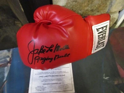 Guante firmado por Jake LaMotta - Autógrafo de toro furioso en guante de boxeo - RARO Foto 1 de 4