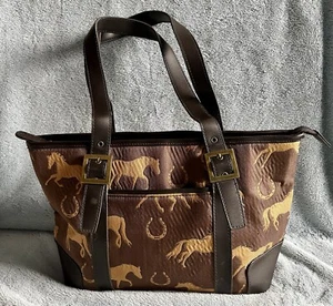 Western Horse Horseshoe Medium Size Shoulder Handbag Tapestry Faux Leather - Picture 1 of 7