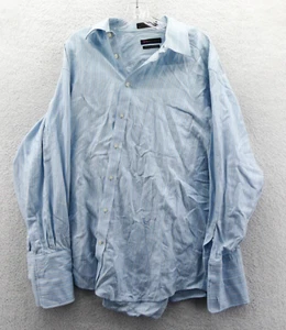 Henry Jacobson XL Mens 17.5 33 Dress Shirt Blue Striped Button Down French Cuffs - Picture 1 of 10