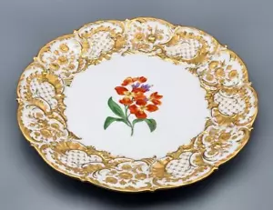 Meissen Porzellan Prunk Teller Schale, Goldbronze, Blumen Handmalerei, Luxus rar - Bild 1 von 9