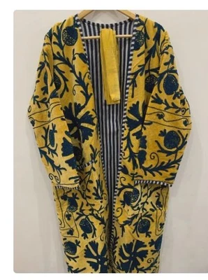 Bata Kimono Suzani Terciopelo Amarillo | Abrigo Boho Bordado a Mano | Chaqueta Festival Foto 1 de 4
