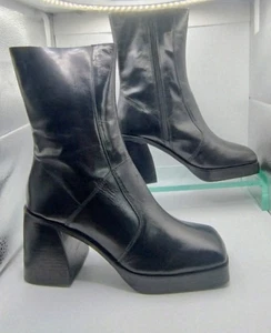 Asos Design Damen indische Leder Rover Plateau Stiefel Größe UK 7 normal schwarz - Bild 1 von 24