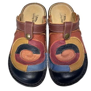 Spring Step Lollipop Multicolor Leather Patchwork Swirl Design Clogs Size 6.5 - Picture 1 of 13