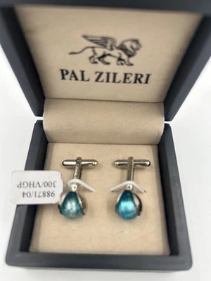 Nuevo con etiquetas. Gemelos Pal Zileri Acero Inoxidable Acero Inoxidable Color Verde-Azul Foto 1 de 4