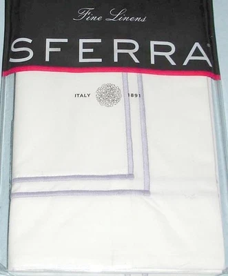Sferra Grande Hotel King Sham Egypt Cotton Percale White/Lilac Satin Stitch New - Image 1 of 3