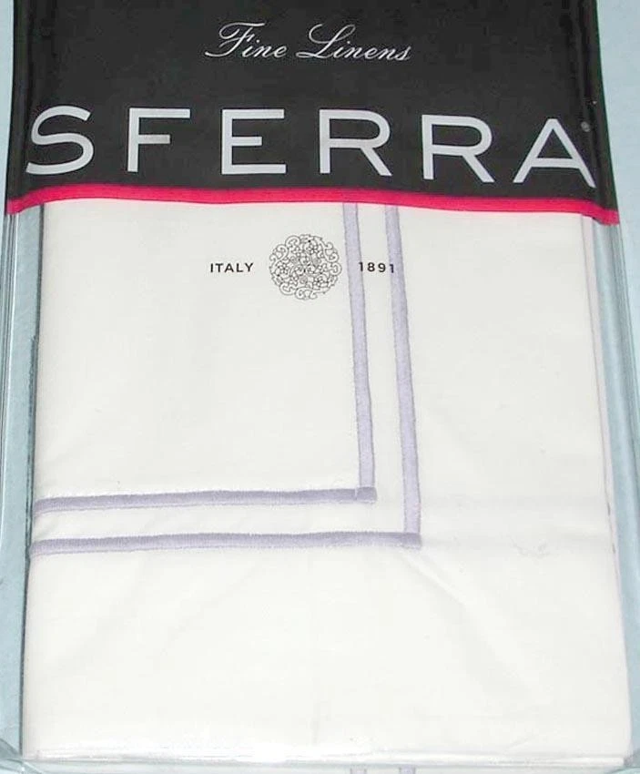 Sferra Grande Hotel King Sham Egipto Algodón Percal Blanco/Lila Satinado Puntada Nuevo Foto 1 de 3