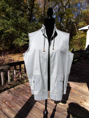 Allison Daley Vest Size 14 Womens Full Zip Olive Green Striped Pockets EUC - Image 1 of 4