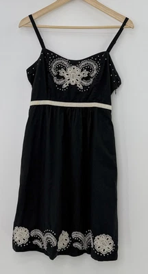 Mini Vestido Boho Moulinette Soeurs Anthropologie Negro Blanco Bordado Talla 4 Foto 1 de 4