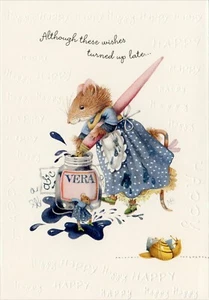 Süße geprägte Karte BELATED BIRTHDAY, Vera die Maus von Marjolein Bastin +✉ - Bild 1 von 6