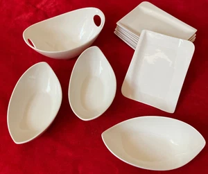 12-piece Porcelain Service White Stylish Bowls Plates Asymmetrical Exceptional - Picture 1 of 20