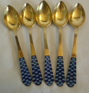 MENGE 5 RUSSISCHE 916 SILBER VERGOLDETE TEELÖFFEL MIT BLAU & HELLBLAU EMAILLE - Bild 1 von 11