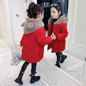 Girls Hooded Plus Velvet Thicken Winter Warm Coats Parkas Jacket Solid Down Kids - Picture 1 of 12