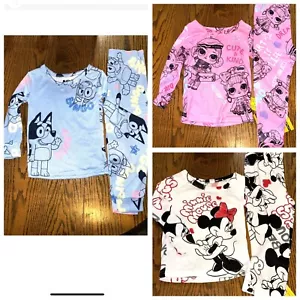 New 3 Lot 2pc PJ SETS GIRLS 4 BLUEY DISNEY MINNIE MOUSE LOL SURPRISE! PAJAMAS - Picture 1 of 6