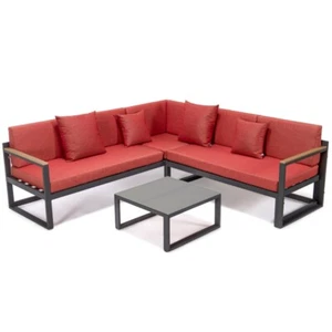 LeisureMod Chelsea Modern Black 3 Piece Outdoor Aluminum Sectional Red - Picture 1 of 16
