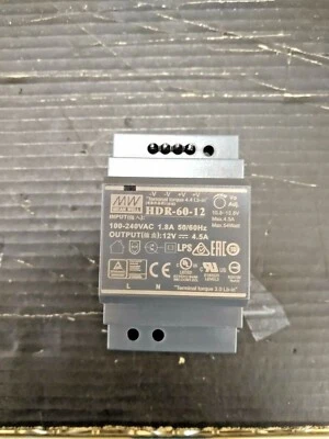 New, Meanwell, HDR-60-12, POWER SUPPLY, 60W, 12VDC, DIN MOUNT, 2 OUTPUT - Image 1 of 2