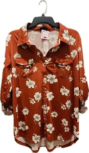 NWT Fortune + Ivy Size 2XL Top Floral Flowers Prints Button Up Shirt 3/4 Sleeves - Picture 1 of 5