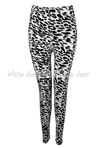 Women's Skinny Black White Leopard Cheetah Animal Leggings Stretchy Jeggings - Picture 1 of 1
