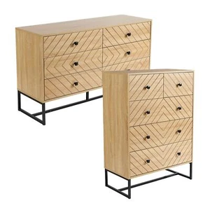 Chest 5/6 Drawers Aztec Design Oak Effect Metal Legs Bedroom Storage Furniture - Picture 1 of 17