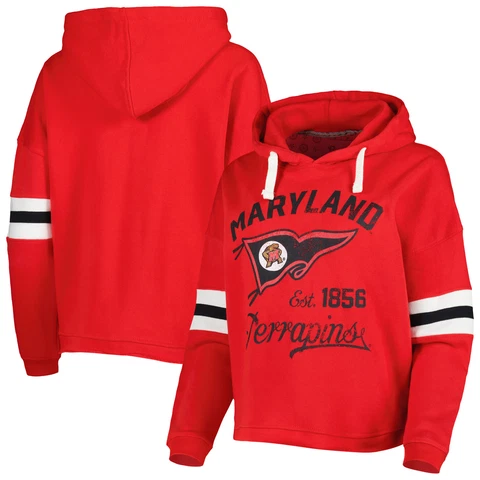Women's Pressbox Red Maryland Terrapins Super Pennant Pullover Hoodie Cover