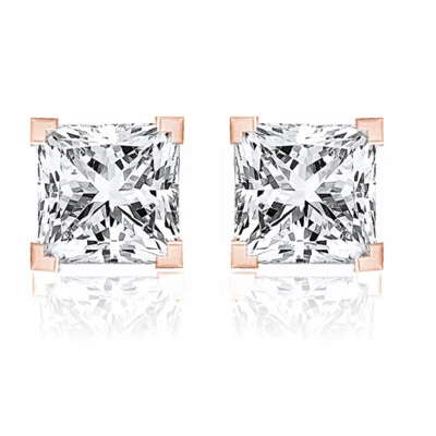 Aretes de diamantes reales de princesa de 2/5 quilates con punta en V de oro rosa de 10 quilates para hombres y mujeres Foto 1 de 4