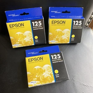 Lot of 3 • Genuine Epson 125 Yellow Ink Cartridge Cartridges Exp 12/2023 - Picture 1 of 2
