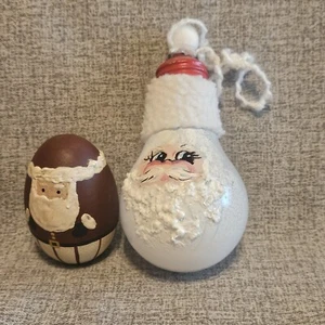  Vintage Hand Painted Homemade Santa Light Bulb Christmas & Egg Ornaments - Picture 1 of 8