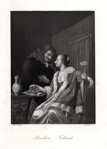 Frühstück. Originaler Stahlstich; nach Mieris um 1850 - Bild 1 von 1