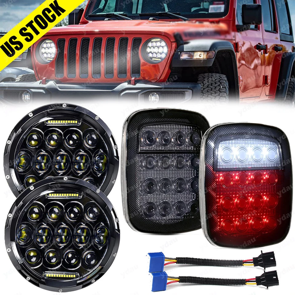 Kit combinado de faros LED + luces traseras LED de 7 pulgadas para Jeep Wrangler TJ CJ Foto 1 de 4