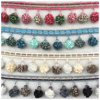 Cute Curtain Ribbon Tasseled Pom Pom Ball Fringe Trimming for Sewing Room DIY - Image 1 of 4